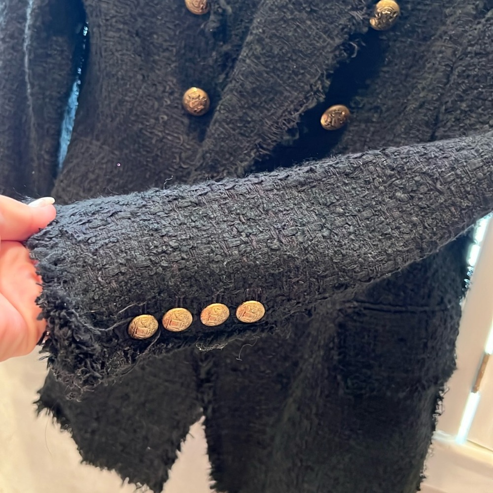 💛 Zara Black Tweed Frayed Blazer S 💛 - Picture 7 of 11